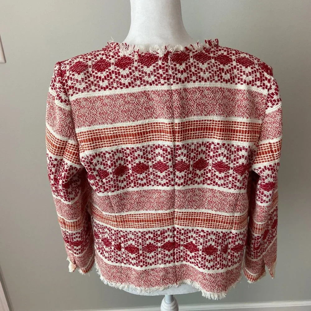 Loft Red and White Textured Blazer size 4